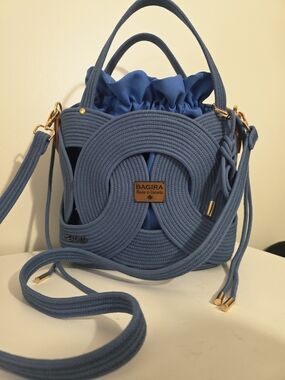 Blue Rope Tote Summer Bag with Drawstring Insert - Handmade By Me In Canada